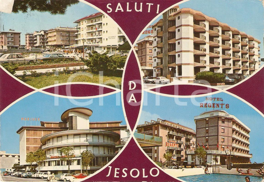 Cartolina originale da collezione 1973 JESOLO VE Hotel REGENT S e Hotel MARIVER Vedutine Cartolina FG VG 1