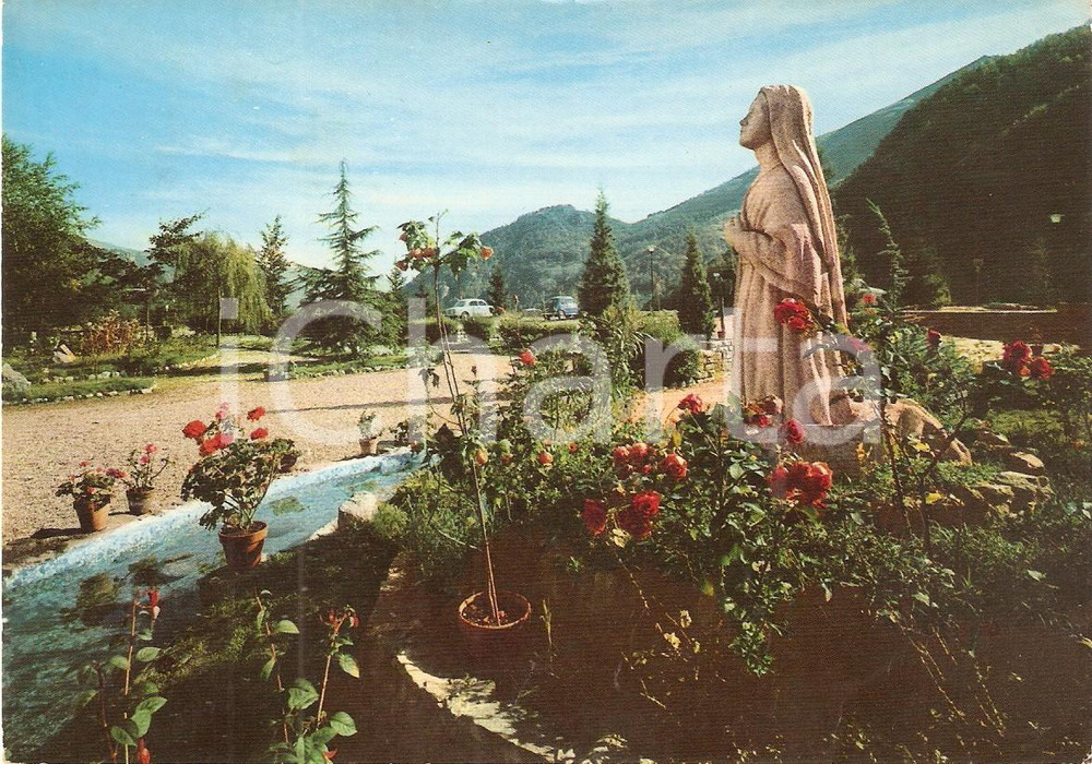 Cartolina originale da collezione 1975 COAZZE Frazione FORNO Statua Santa Bernadette Piazzale Grotta Cartolina 1