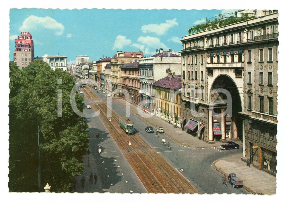 Cartolina originale da collezione 1960 ca MILANO Tram in Corso VENEZIA Cartolina VINTAGE ANIMATA FG NV 1