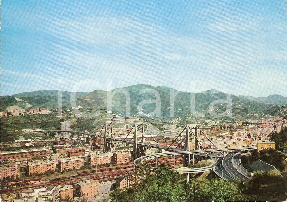 Cartolina originale da collezione 1972 GENOVA Viadotto di Polcevera Ponte Morandi Cartolina FG VG 1