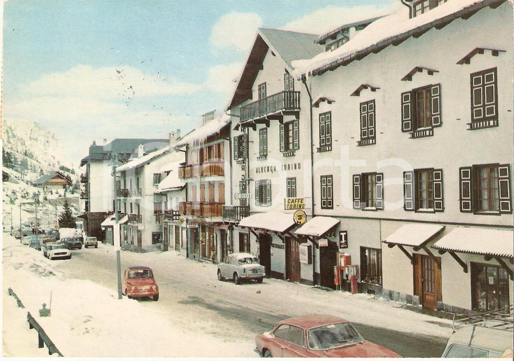 Cartolina originale da collezione 1977 CLAVIERE Hotel Torino di Via Nazionale Cartolina FG VG FIAT 500 1