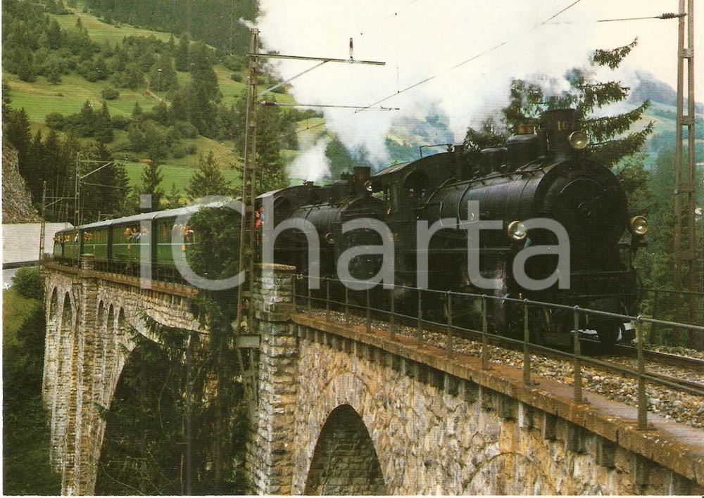 Cartolina originale da collezione 1975 ca SOLIS SVIZZERA Rhätische Bahn Treno Viadotto su fiume ALBULA Cartolina 1
