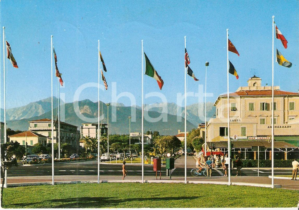 Cartolina originale da collezione 1973 MARINA DI MASSA Giardini lungomare e Bar Tirreno Cartolina FG VG 1
