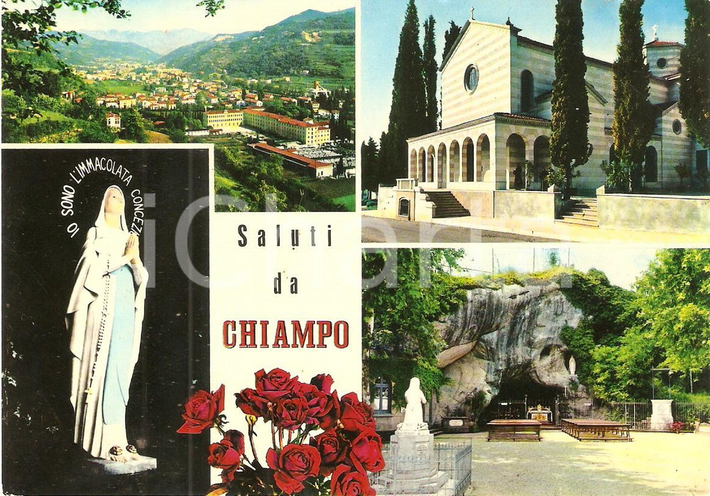 Cartolina originale da collezione 1970 ca CHIAMPO VI Collegio dei fratini e Madonna della Pieve Cartolina FG NV 1