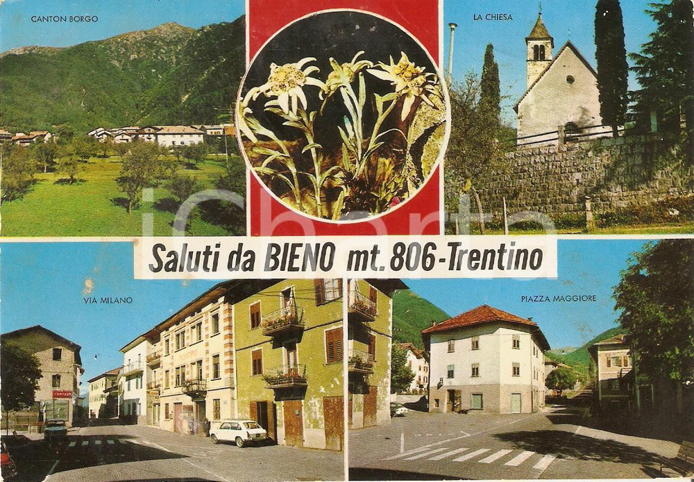 Cartolina originale da collezione 1971 BIENO TN Vedutine con via Milano CANTON BORDO e Chiesa Cartolina FG VG 1
