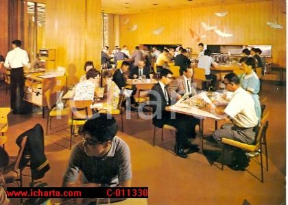 Cartolina originale da collezione 1975 ca TOKYO Hotel Hilton  Origami Coffee House Lobby Floor  vintage postcard 1