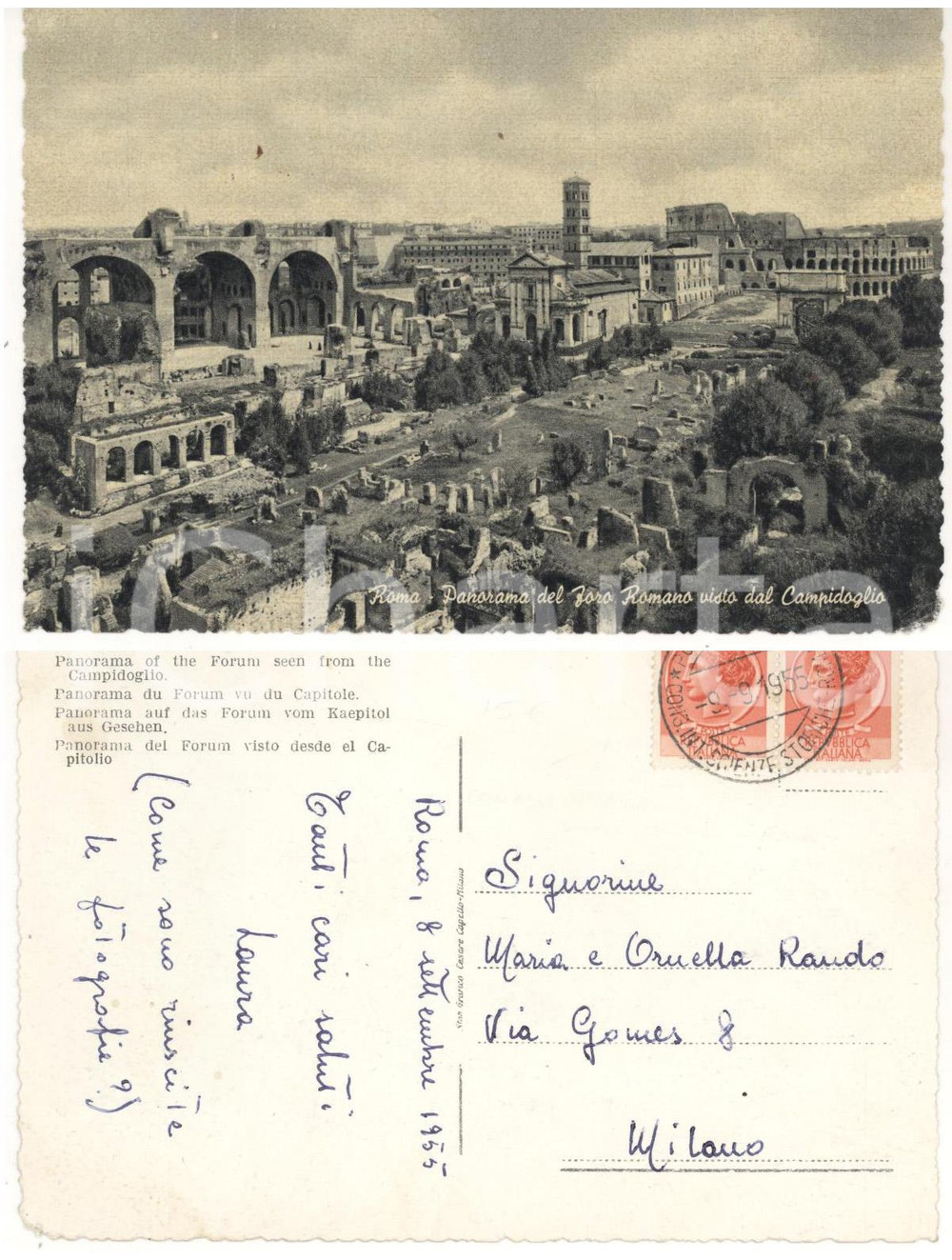 Cartolina originale da collezione 1955 STORIA POSTALE  ROMA Foro Cartolina annullo CONGRESSO SCIENZE STORICHE 1