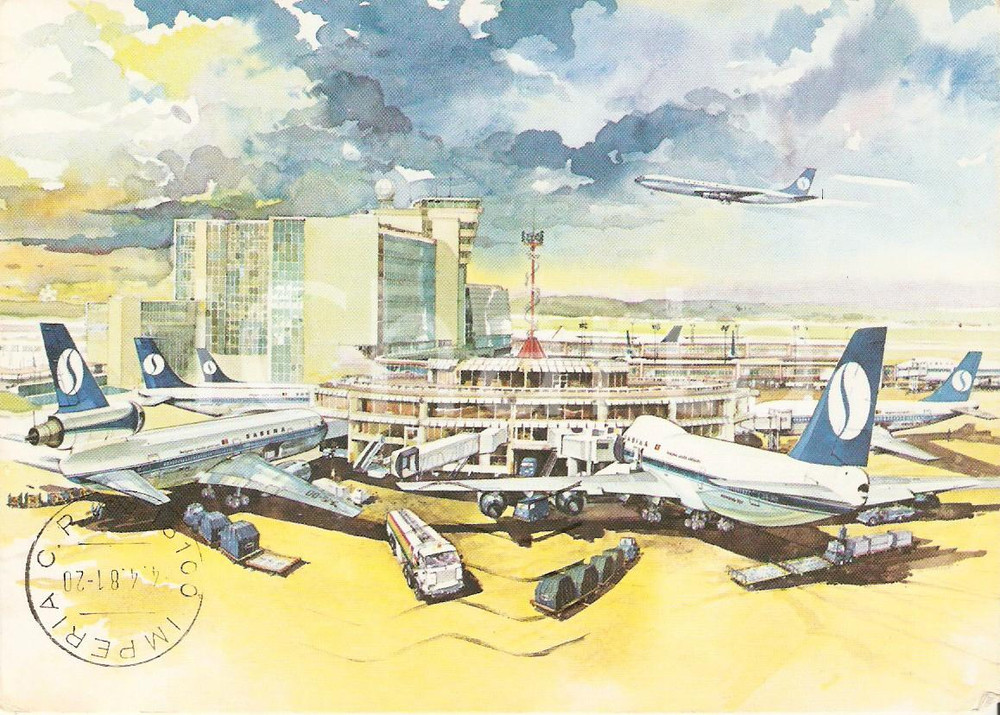 Cartolina originale da collezione 1981 BRUSSELS NATIONAL AIRPORT Belgian World Airlines SABENA Boeing Cartolina 1