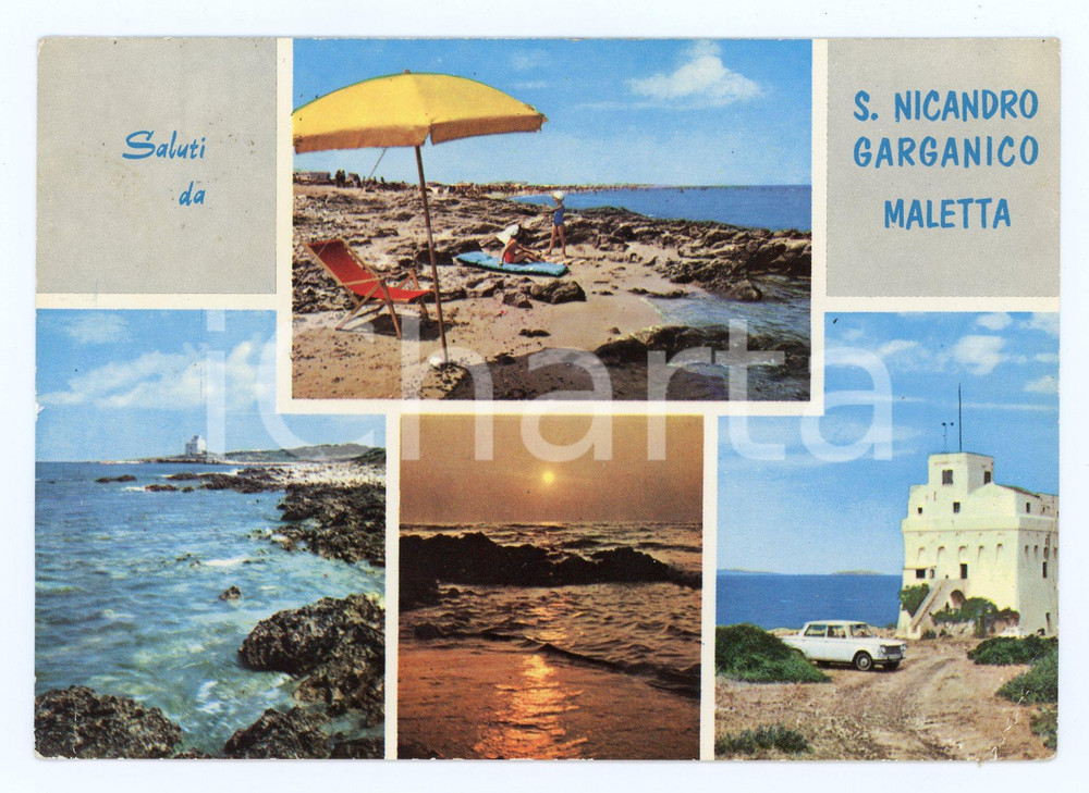 Cartolina originale da collezione 1966 SAN NICANDRO GARGANICO FG Vedutine di MALETTA Cartolina ANIMATA FG VG 1