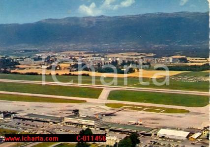 Cartolina originale da collezione 1965 ca GENEVE CH Aéroport Intercontinental COINTRIN Cartolina ANIMATA FG VG 1