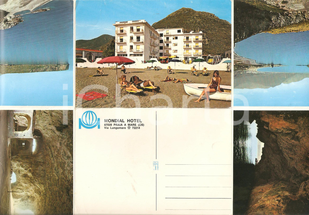 Cartolina originale da collezione 1975 ca PRAIA A MARE CS Mondial Hotel Cartolina pieghevole FG VG 1