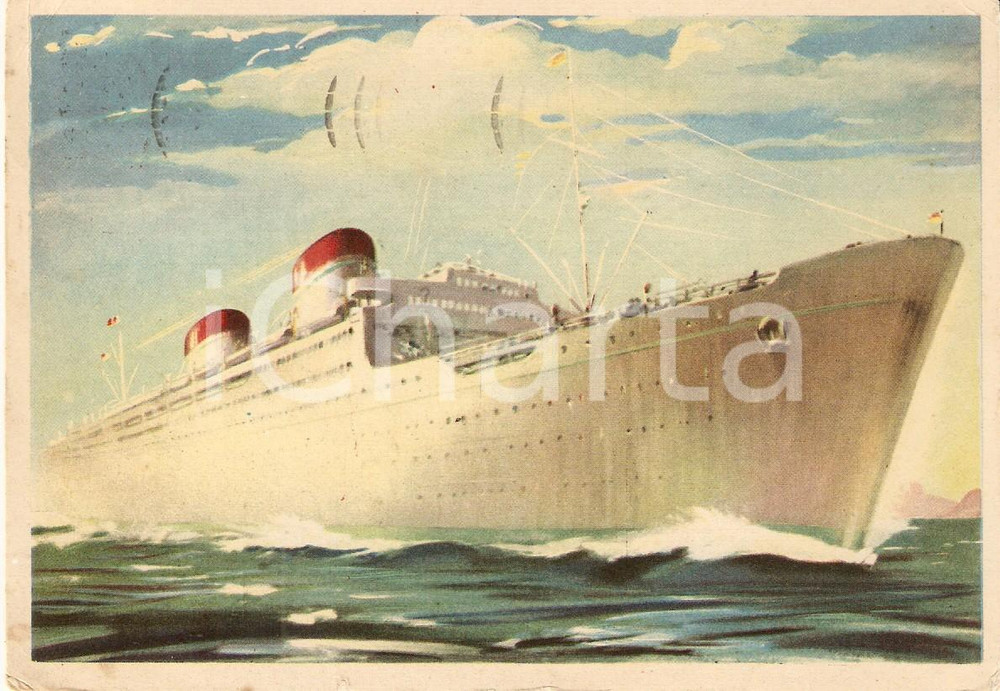 Cartolina originale da collezione 1954 MARINA Turbonave CONTE BIANCAMANO SocietÃ  Navigazione ITALIA Cartolina FG 1