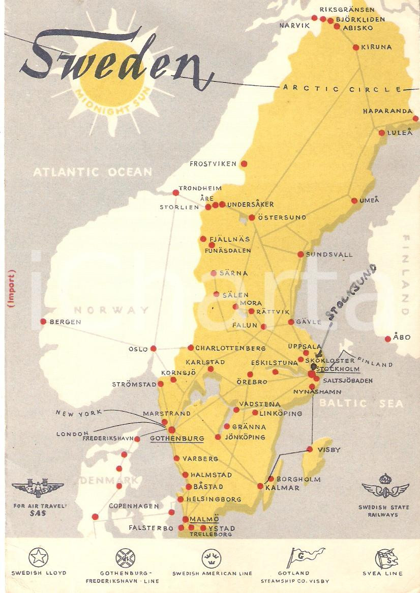 Cartolina originale da collezione 1951 SWEDEN Carta geografica STOCKHOLMS ENSKILDA BANK Cartolina FG VG 1