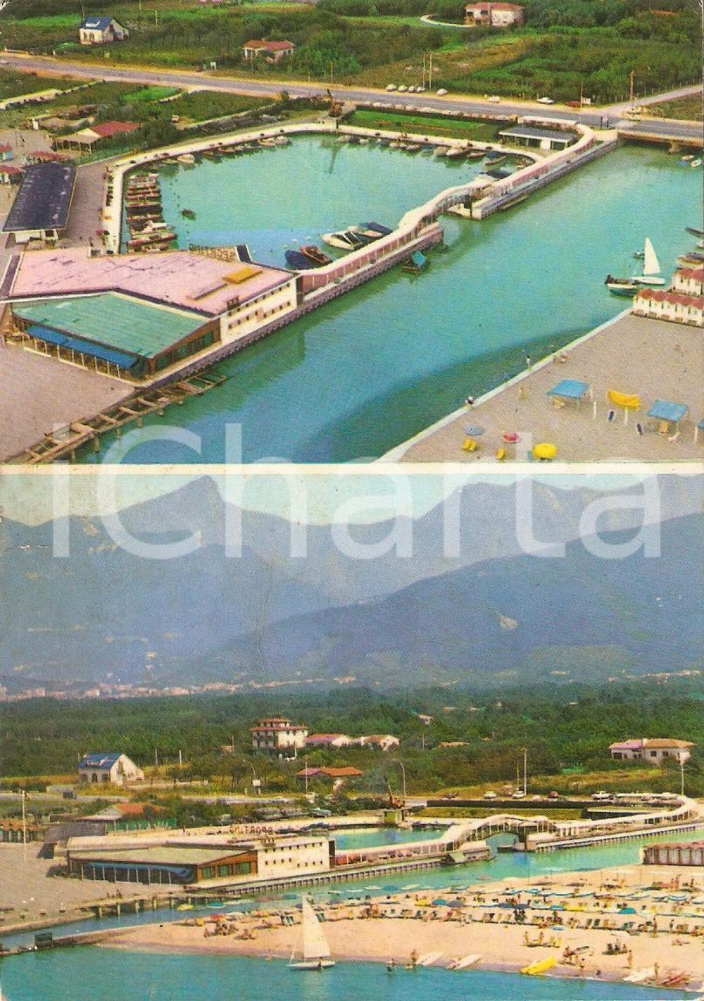 Cartolina originale da collezione 1969 MONTIGNOSO MS Frazione CINQUALE Panorama con Sporting Cartolina FG VG 1