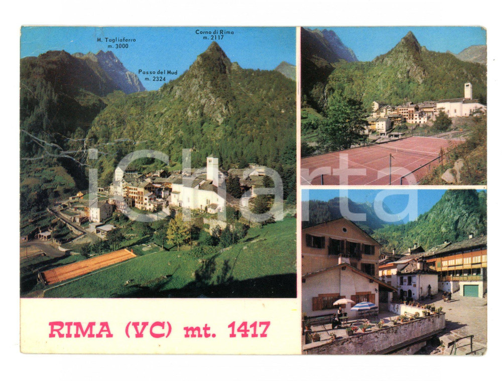 Cartolina originale da collezione 1970 ca RIMA VC Albergo Alpino  Vedutine pista da bocce Cartolina VINTAGE FG 1