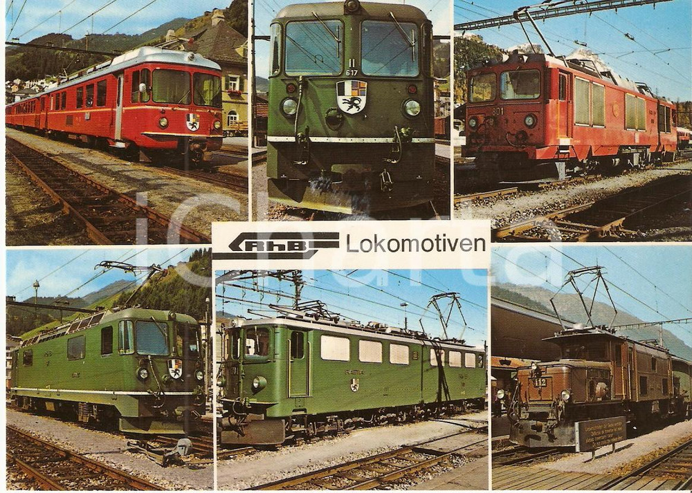 Cartolina originale da collezione 1975 ca SVIZZERA Rhätische Bahn Locomotive Thrystor Krokodil Cartolina vedutine 1
