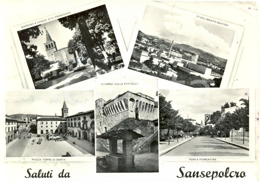 Cartolina originale da collezione 1966 SANSEPOLCRO AR Vedutine della cittÃ  Cartolina animata FG VG 1