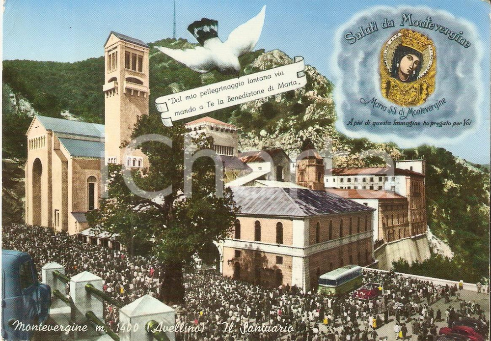 Cartolina originale da collezione 1965 ca MERCOGLIANO AV Santuario di MONTEVERGINE Folla di fedeli Cartolina FG 1