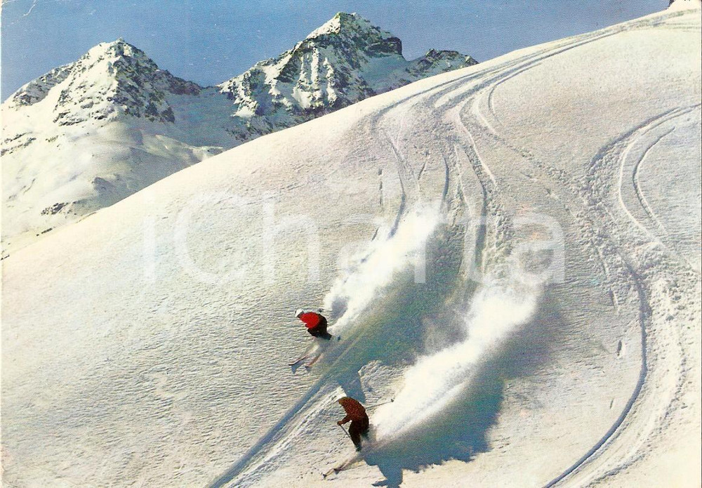 Cartolina originale da collezione 1970 ca ST. MORITZ SVIZZERA Pista da sci Cartolina FG VG 1
