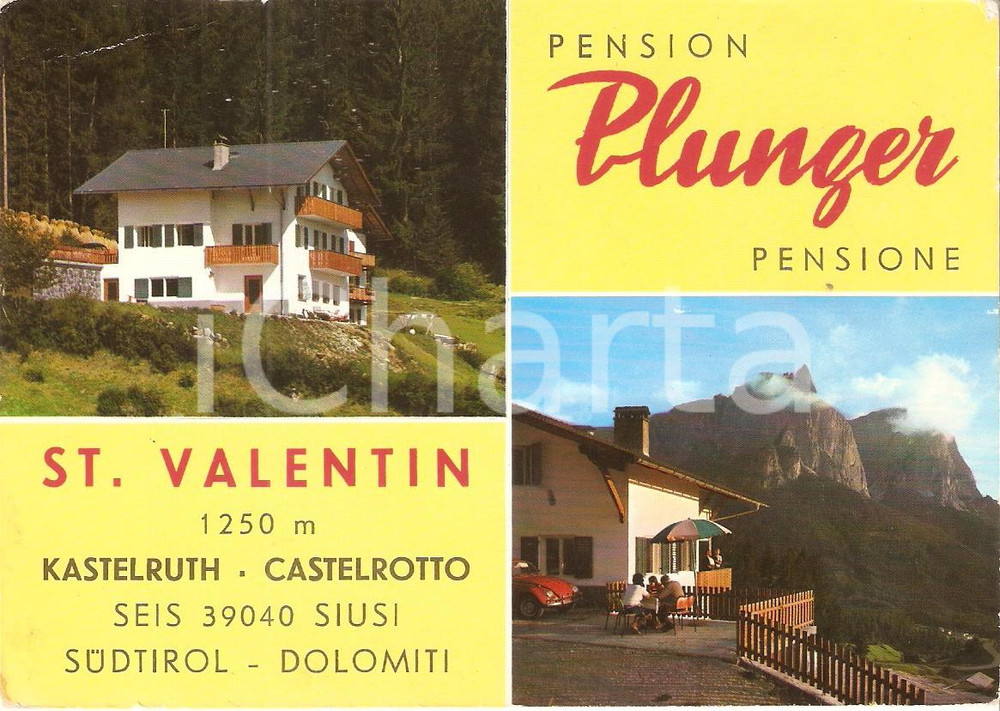 Cartolina originale da collezione 1970 KASTELRUTH Bozen SUDTIROL Pension PLUNGER Cartolina VINTAGE FG VG 1
