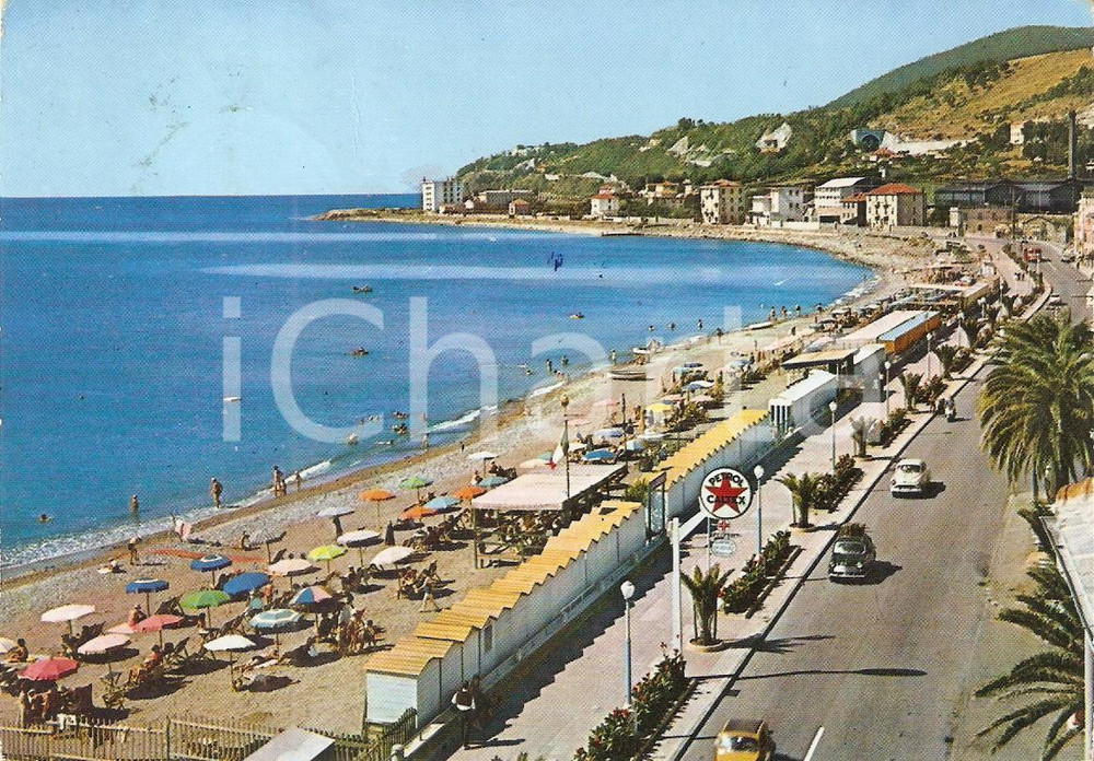 Cartolina originale da collezione 1960 COGOLETO GE Lungomare e insegna PETROL CALTEX Cartolina FG VG 1