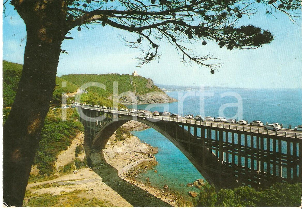 Cartolina originale da collezione 1972 LIVORNO  QUERCIANELLA Colonna d auto sul ponte Calignaia Cartolina FG VG 1