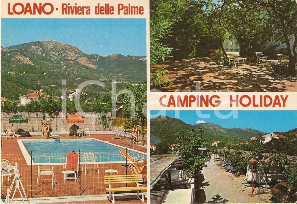 Cartolina originale da collezione 1985 LOANO SV La piscina del Camping Holiday Cartolina FG VG 1