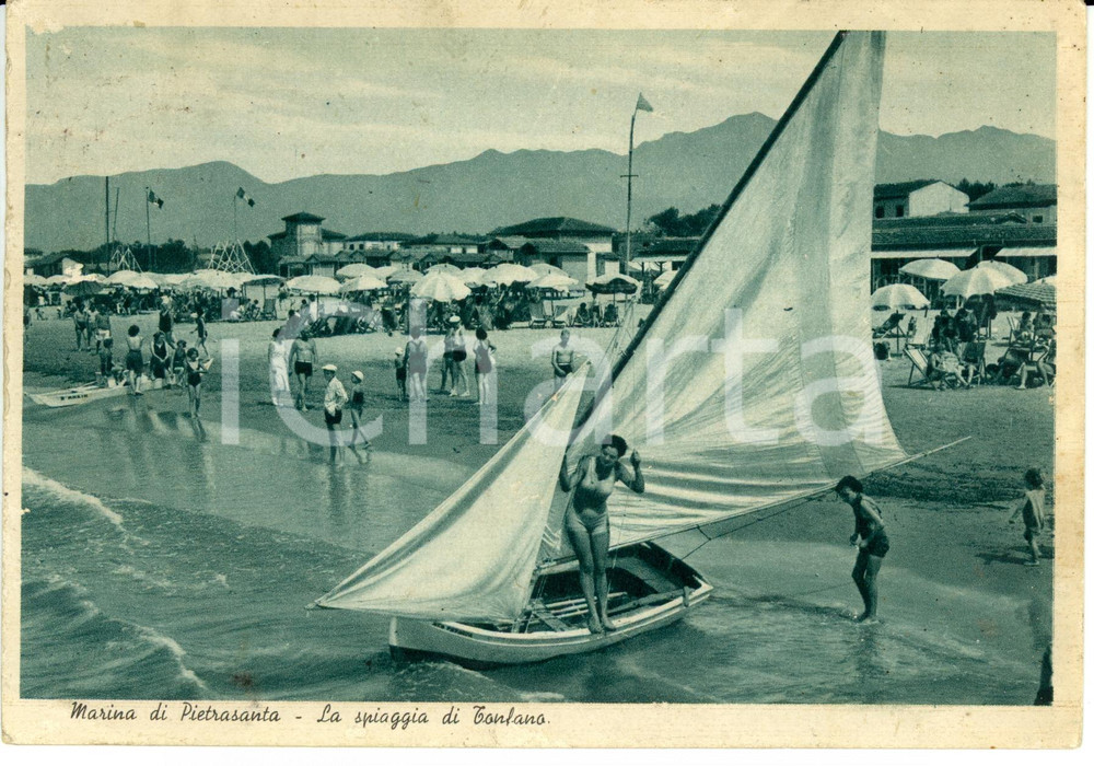 Cartolina originale da collezione 1937 MARINA DI PIETRASANTA (LU) Veduta della spiaggia di TONFANO *FG VG 1