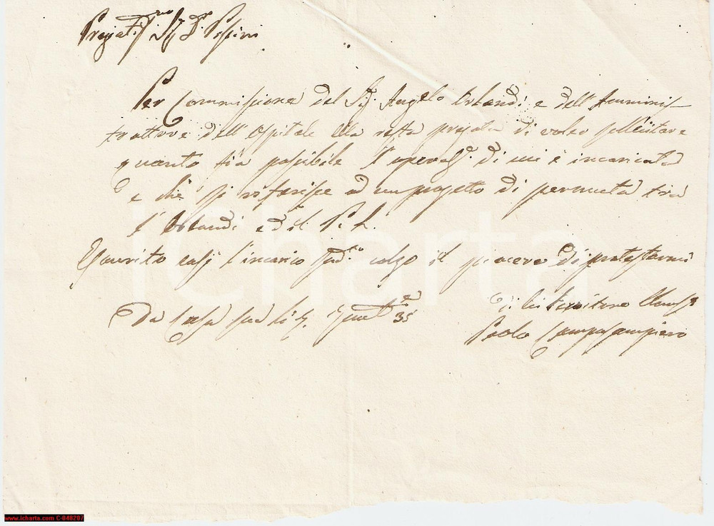 Manoscritto, lettera originale 1835 PADOVA (?) Permuta di interesse Angelo ORLANDI 1