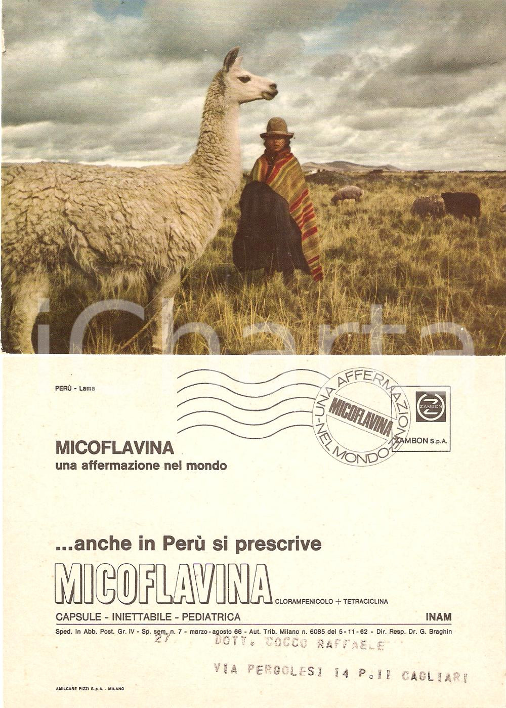 Cartolina originale da collezione 1966 VICENZA Farmaceutica Zambon MICOFLAVINA in PERU  Cartolina 1