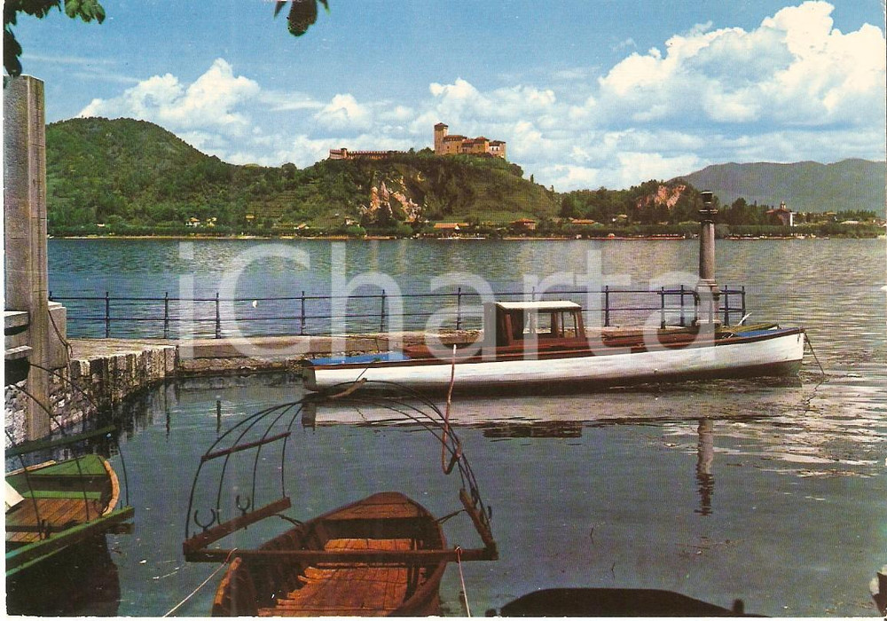 Cartolina originale da collezione 1986 ANGERA VA La rocca vista dal porticciolo di ARONA Cartolina FG VG 1
