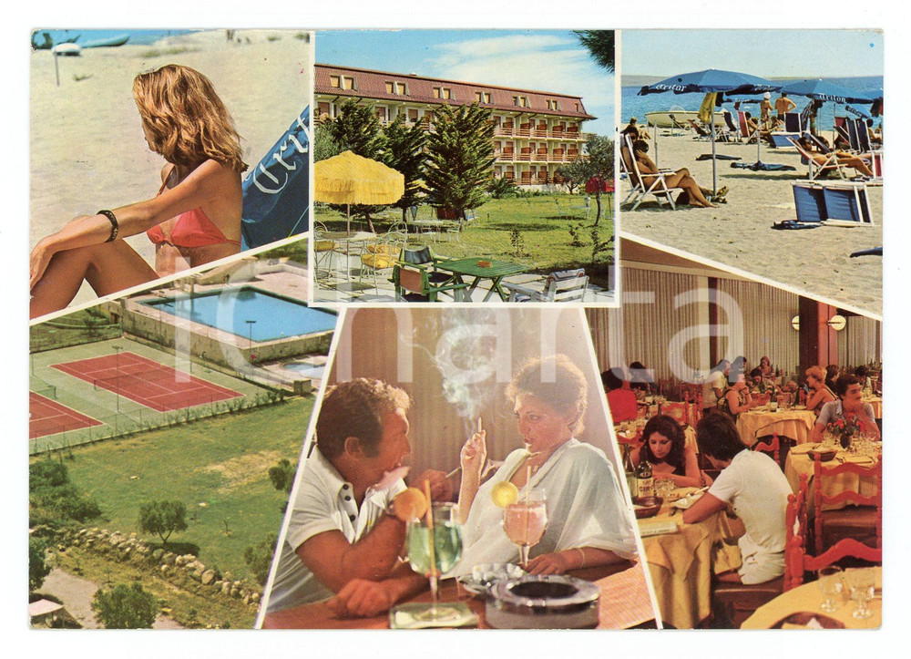 Cartolina originale da collezione 1970 ca SELLIA MARINA CZ Hotel TRITON Vedutine Cartolina VINTAGE ANIMATA FG VG 1