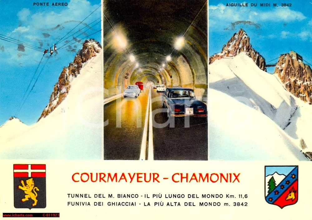 Cartolina originale da collezione 1973 COURMAYEUR AO Tunnel Monte BIANCO per CHAMONIX Cartolina VINTAGE FG VG 1