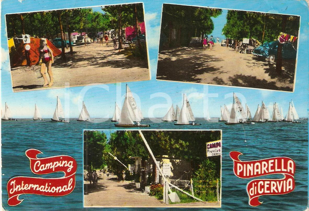 Cartolina originale da collezione 1963 PINARELLA DI CERVIA RA Vedutine Camping International Cartolina FG VG 1
