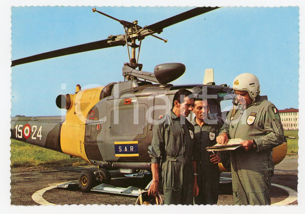 Cartolina originale da collezione 1980 ca AERONAUTICA Elicottero Agusta Bell AB 204B con equipaggio Cartolina FG 1