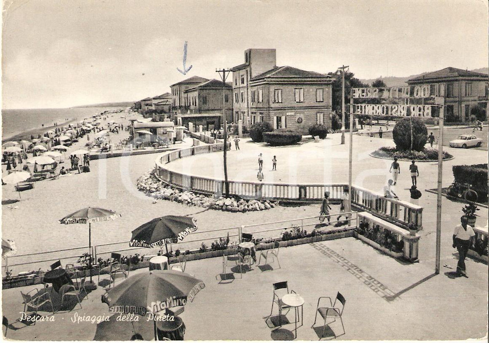 Cartolina originale da collezione 1964 PESCARA Spiaggia della pineta con Bar Lido delle Sirene *Cartolina FG VG 1