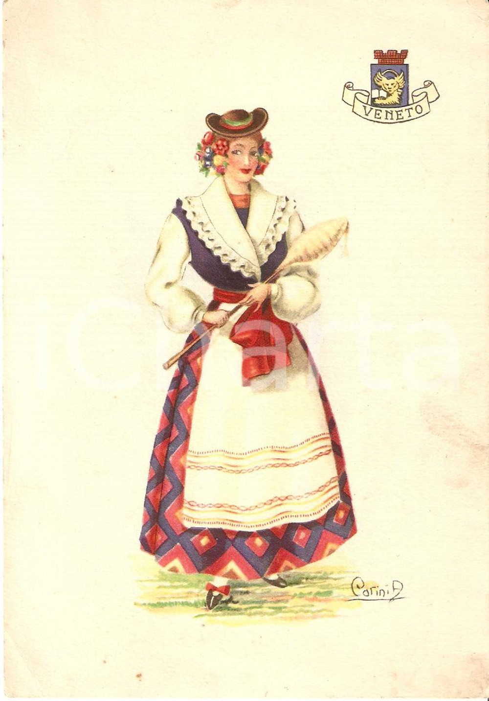 Cartolina originale da collezione 1950 ca VENETO Costumi regionali Ill. A. CARINI *Cartolina postale FG NV 1