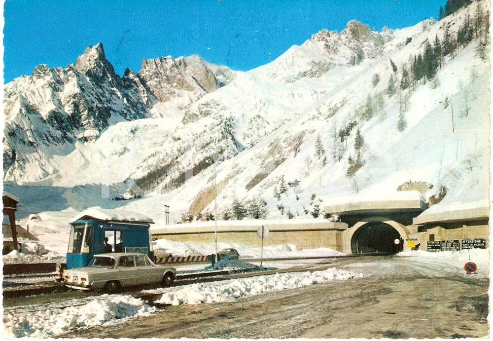 Cartolina originale da collezione 1968 COURMAYEUR AO Imbocco Tunnel MONTE BIANCO Animata Cartolina VINTAGE 1