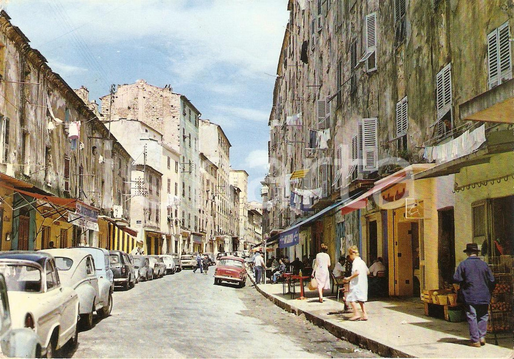 Cartolina originale da collezione 1965 AJACCIO CORSICA Negozi e passant in Rue FESCH Cartolina FG VG 1