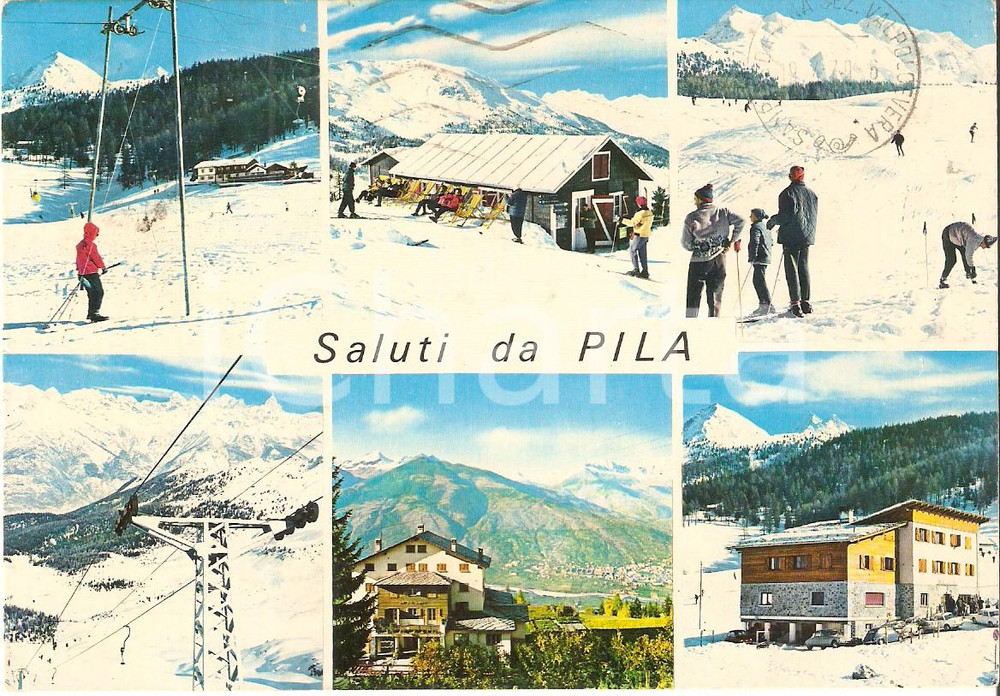 Cartolina originale da collezione 1975 ca GRESSAN  PILA AO Vedutine e timbro Ristorante BOQUE D OR Cartolina FG 1
