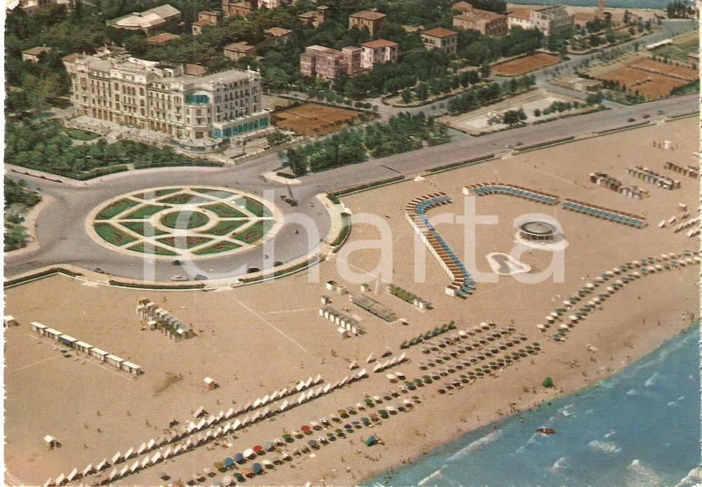Cartolina originale da collezione 1956 RIMINI Veduta aerea della spiaggia Cartolina FG VG 1