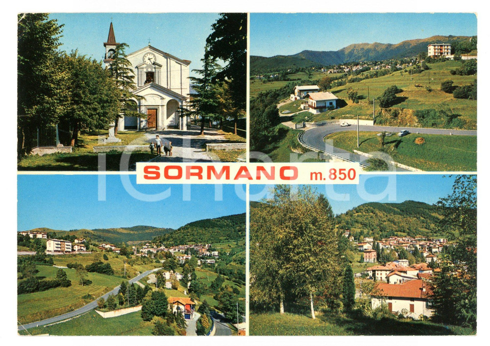 Cartolina originale da collezione 1979 SORMANO CO Vedutine con chiesa parrocchiale Cartolina ANIMATA FG VG 1
