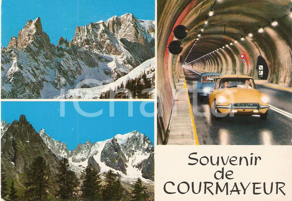 Cartolina originale da collezione 1977 COURMAYEUR Tunnel Monte Bianco e Grandes Jorasses Cartolina FG VG 1