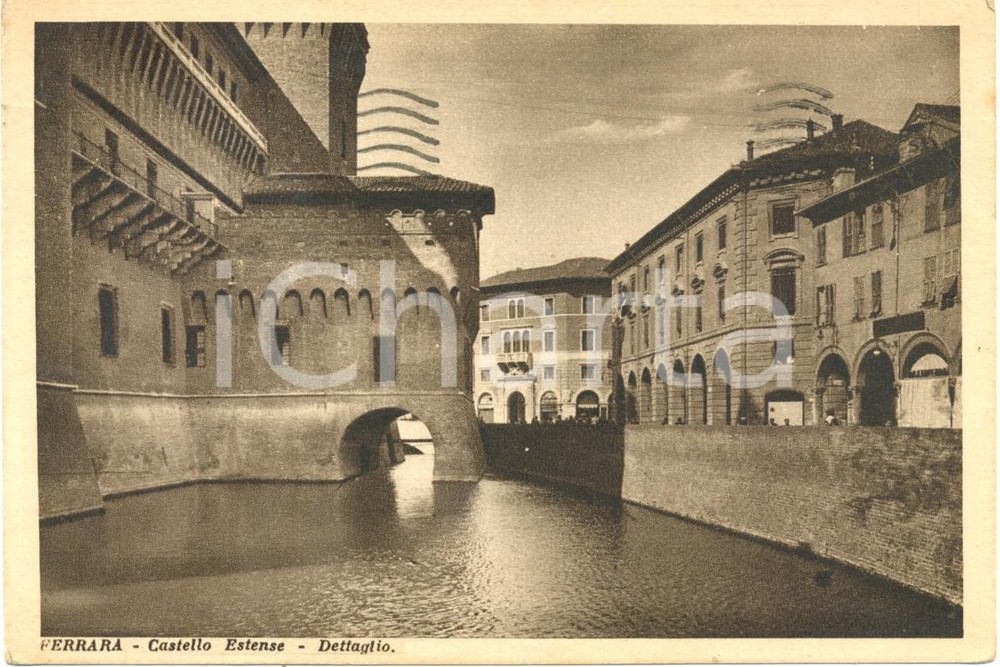 Cartolina originale da collezione 1935 FERRARA Lato del CASTELLO ESTENSE e PORTICI Cartolina ANIMATA FG VG 1