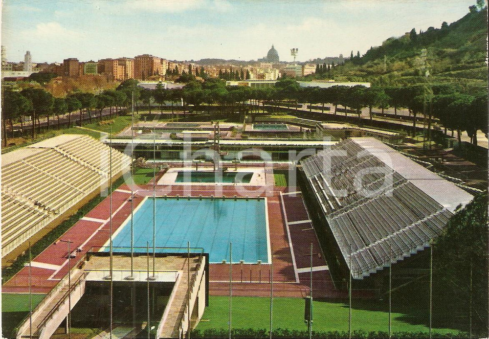 Cartolina originale da collezione 1970 ca ROMA Panorama con Piscina Olimpica Cartolina FG NV 1