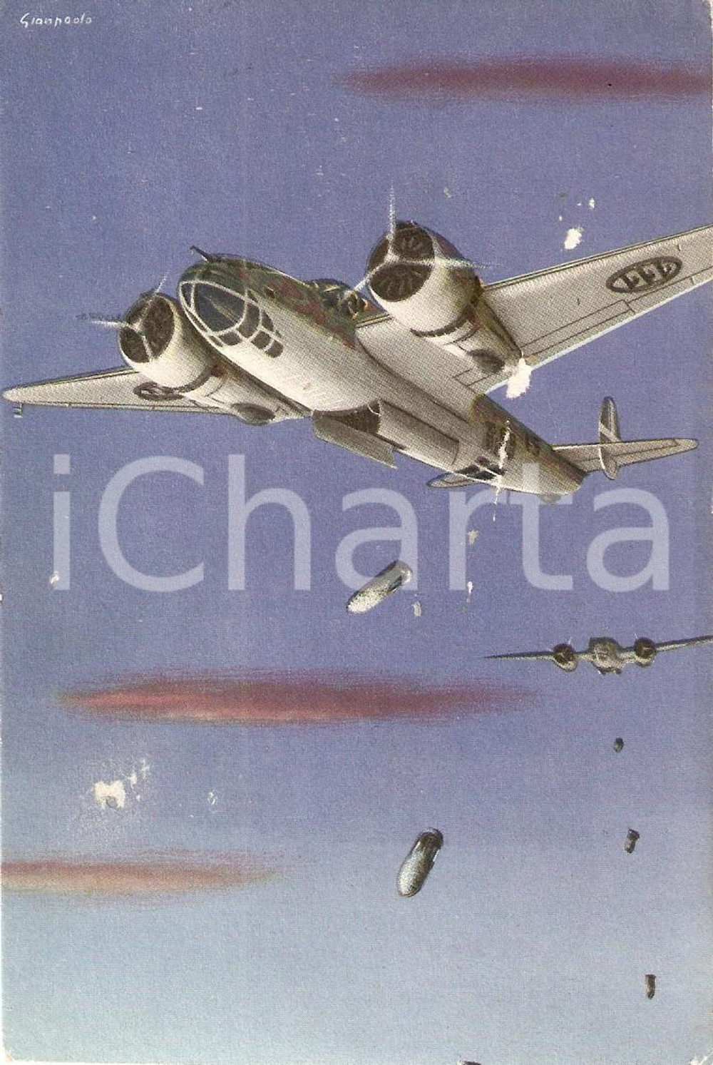 Cartolina originale da collezione 1950 ca MILANO Aeroplano CAPRONI 135 bis Cartolina Illustrata da GIANPAOLO 1