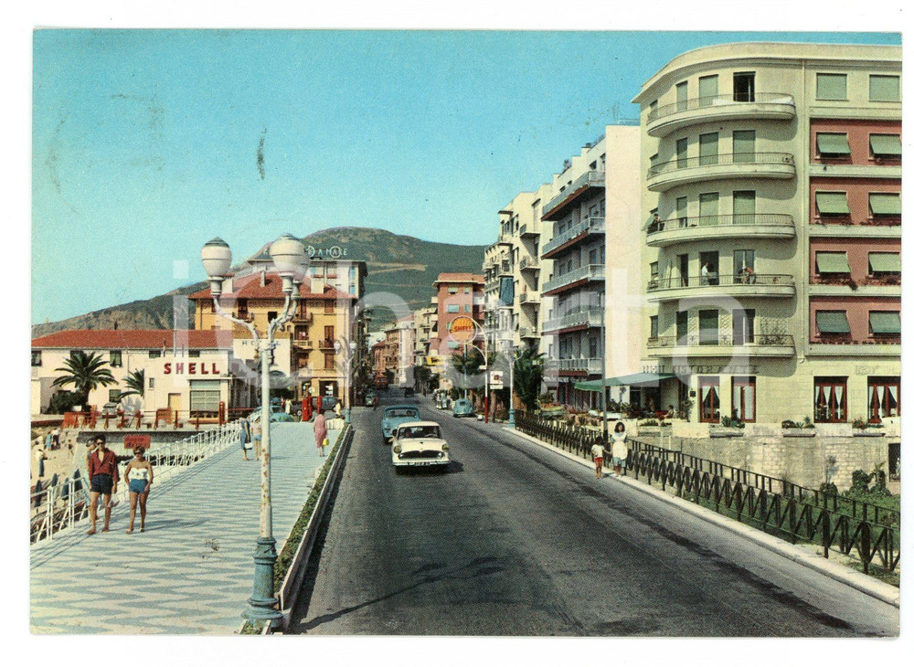 Cartolina originale da collezione 1959 FINALE LIGURE Viale JOLANDA nella frazione PIA  SHELL Cartolina VINTAGE 1