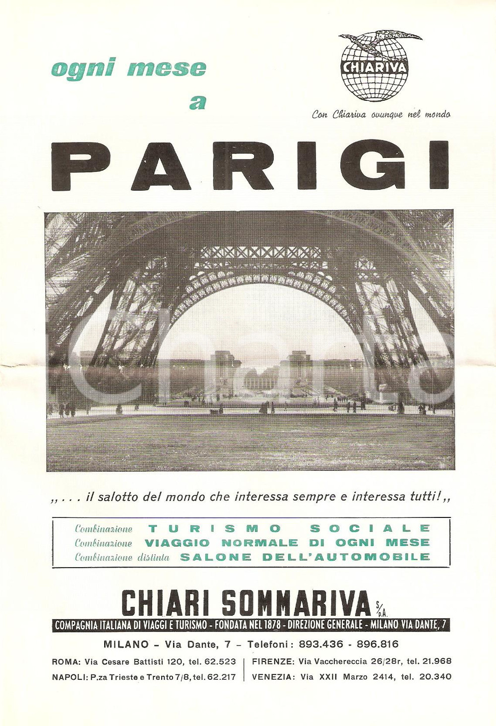 Materiale pubblicitario d’epoca 1960 ca PARIS Al Salone dell Automobile con Viaggi CHIARI SOMMARIVA Opuscolo 1
