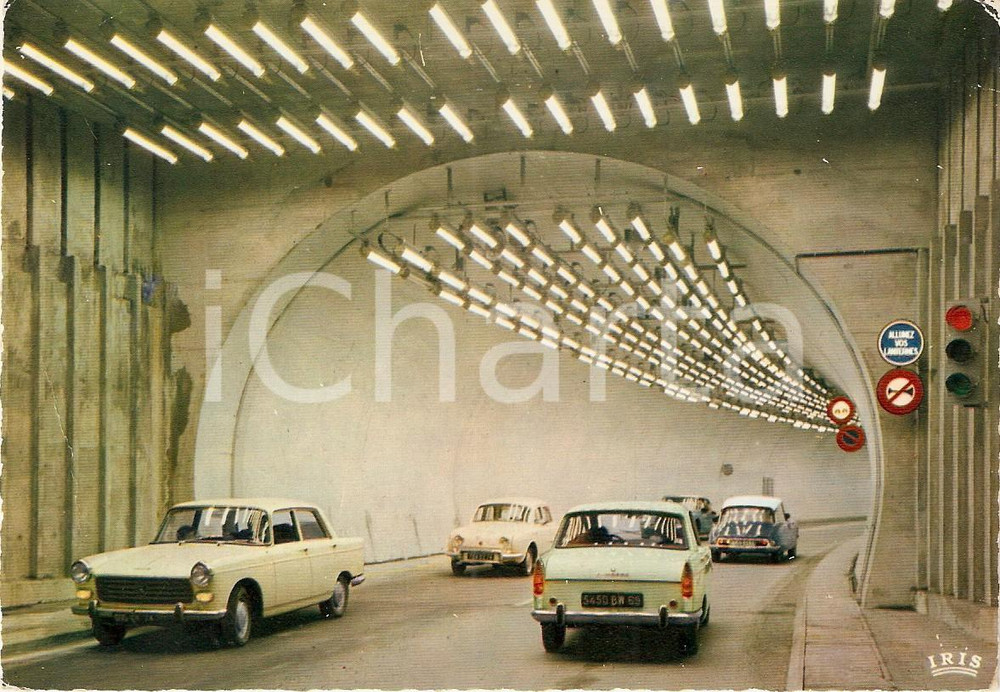 Cartolina originale da collezione 1967 CHAMONIX FRANCE Auto nel Traforo del MONTE BIANCO Cartolina FG VG 1