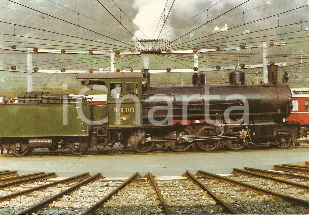 Cartolina originale da collezione 1975 ca SVIZZERA Rhätische Bahn RhB Locomotiva a vapore 107 Cartolina FG NV 1